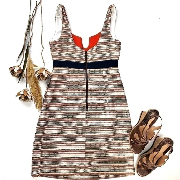 MILLY  Tan Blue Orange Picked Cotten Linen Dress 2 - Picture 3 of 15